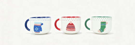Vintage Knit Pattern Christmas Ceramic Mugs Collection, 5 Styles Total