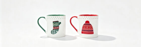 Vintage Knit Pattern Christmas Ceramic Mugs Collection, 5 Styles Total