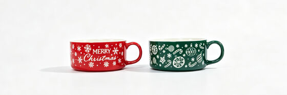 Wide Mouth Low Profile Christmas Soup Mugs, 2-Piece Red & Green Set