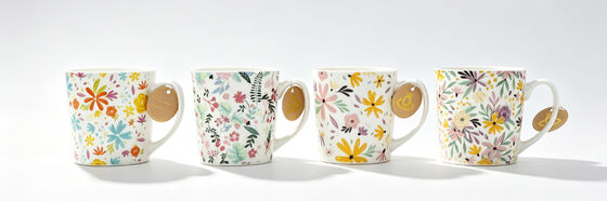 4 Styles Watercolor Floral White Ceramic Mugs Gift Set