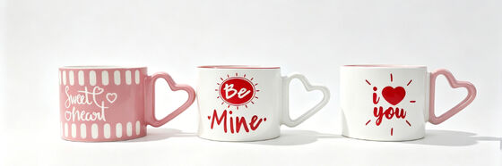 Valentine’s Heart Handle Short Ceramic Mugs 3 Styles Gift Set