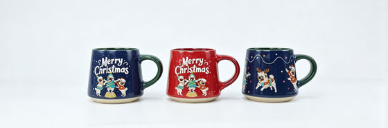Set of 3 Cute Christmas Pug Dog Mugs, Red & Navy Blue Holiday Pug Coffee Cups with Merry Christmas Print, Xmas Gift Mugs for Dog Lovers