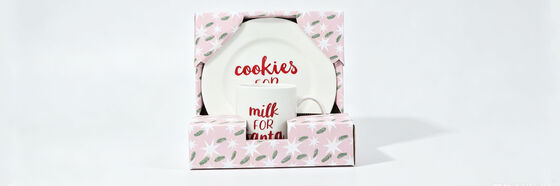 Cookies for Santa Plate & Milk for Santa Mug Gift Box Set, Pink Christmas Star Packaging Ceramic Xmas Gift for Kids