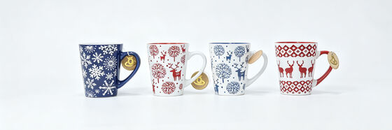 4 Pack Scandinavian Christmas Mugs, Snowflake Reindeer Forest Tree Ceramic Coffee Cups, Red & Navy Holiday Gift Set