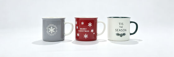 Vintage Speckled Camping Christmas Mugs, Rustic Woodland Deer Bear Tree Snowflake Xmas Coffee Cups, Holiday Cabin Gift Mugs Set