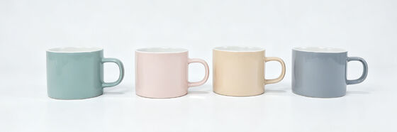 4 Pack Short Wide Body Pastel Ceramic Coffee Mugs, Gloss Solid Color Tea Cups with White Interior, Simple Round Handle Drinkware for Home Desk Gift
