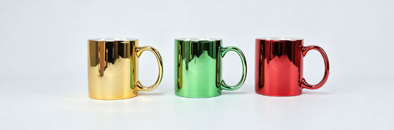 6 Pack Electroplated Mirror Ceramic Coffee Mugs, Shiny Metallic Reflective Tea Cups, Rainbow Pastel & Christmas Gold Green Red Sets, Sublimation Blank Drinkware for DIY & Gift