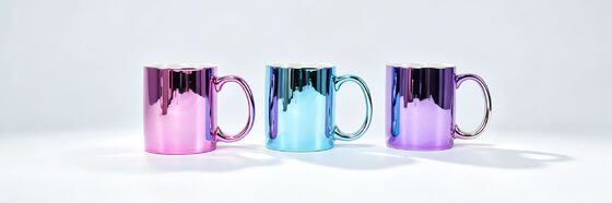 6 Pack Electroplated Mirror Ceramic Coffee Mugs, Shiny Metallic Reflective Tea Cups, Rainbow Pastel & Christmas Gold Green Red Sets, Sublimation Blank Drinkware for DIY & Gift