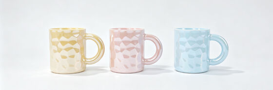Pastel Iridescent Hammered Texture Ceramic Mugs, Large Chunky Round Handle Coffee Cups, Shiny Rainbow Glaze Water Mugs for Coffee Tea Milk, Aesthetic Home Decor Gift Mugs