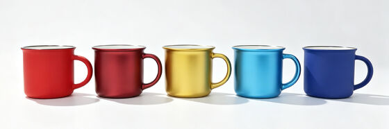 Matte Metallic Electroplated Camping Mugs, Retro Enamel Look Metal Coffee Mugs with Black Rim, Multi-Color Blank Sublimation Tea Cups, Customizable Blank Mugs for DIY Printing