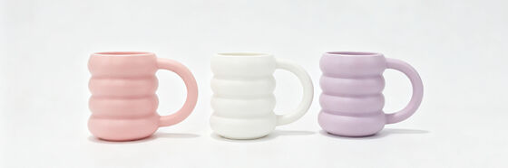 Cute 4-Ribbed Bubble Wave Ceramic Mugs, Matte Pastel Aesthetic Coffee Cups, Large Round Handle Cloud Textured Tea Mugs, Kawaii Decorative Drinkware Gift for Girls