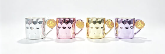 Metallic Electroplated Heart Embossed Ceramic Coffee Mugs, Mirror Shiny Hammered Textured Tea Cups with Crown Logo Hang Tag, Cute Love Pattern Porcelain Mugs for Gift & Home Decor