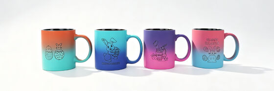 4 Pack Gradient Easter Bunny Ceramic Mugs, Color Ombre Easter Egg Rabbit Print Coffee Cups with Black Interior, Spring Holiday Decor Tea Mugs Set for Easter Gift