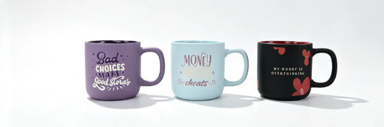 3 Pack Funny Sassy Quote Matte Ceramic Mugs, Purple Light Blue Black Motivational Humor Coffee Cups with Contrast Interior, Novelty Slogan Tea Mug Gift Set for Women & Friends