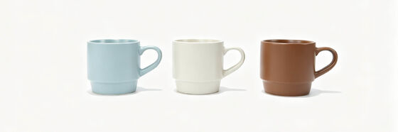 3 Pack Stackable Solid Color Ceramic Mugs, Minimalist Light Blue Cream White Chocolate Brown Matte Coffee Cup Set, Neutral Earth Tone Stackable Tea Mugs for Kitchen Decor & Daily Gift