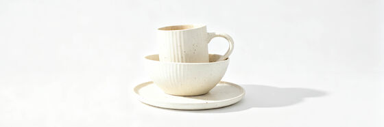 Speckled Ribbed Ceramic Breakfast Set for One, Vertical Fluted Textured Mug Bowl Plate Combo, Cream Speckle Stoneware Tea & Cereal Serving Set, Wabi Sabi Minimalist Table Decor Gift