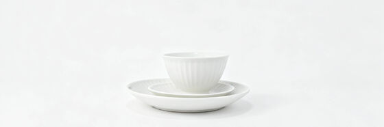 3 Piece Fluted White Porcelain Tea Cup Saucer Plate Set, Vertical Ribbed Single Serving Teacup Combo, Minimalist Pure White Ceramic Tableware for Afternoon Tea & Home Decor Gift