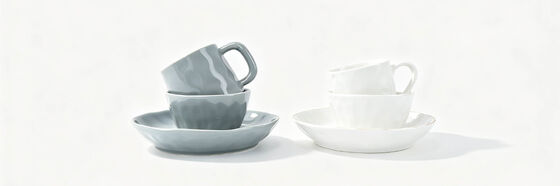 2 Sets Wavy Textured Ceramic Breakfast Combo, Matte Gray & White Gold Rim Mug Bowl Plate 3-Piece Single Serving Tableware, Irregular Wave Stoneware Tea Dessert Set for Home Decor & Gift