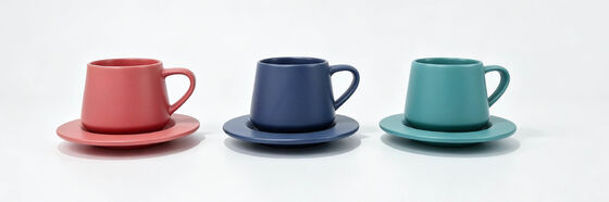 3 Styles Pastel Ceramic Cup & Saucer Sets, Solid Matte / Pearl Iridescent Gloss / Deep Matte Contrast Color Latte Mugs, Tapered Small Belly Coffee Tea Cup Combo for Gift & Kitchen Decor