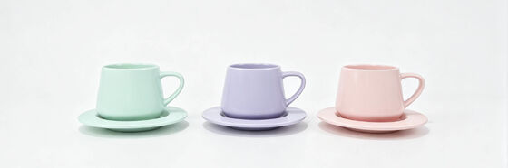 3 Styles Pastel Ceramic Cup & Saucer Sets, Solid Matte / Pearl Iridescent Gloss / Deep Matte Contrast Color Latte Mugs, Tapered Small Belly Coffee Tea Cup Combo for Gift & Kitchen Decor