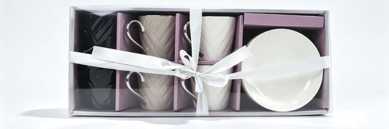 Embossed Chevron Ceramic Mug & Saucer Gift Box Set for Couples