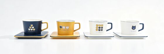 Cute Cartoon Bear Ceramic Mug & Square Saucer 4-Style Matching Set