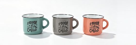 Retro Enamel Style Ceramic Coffee Mugs 3 Pastel Color Set