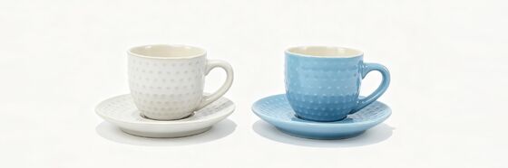 3D Embossed Dot Ceramic Cup & Saucer 2-Color Matching Gift Set
