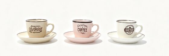 Vintage Coffee Letter Ceramic Cup & Saucer 3-Color Matching Set