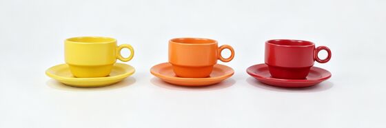 Sunset Gradient Stacked Ceramic Cup & Saucer 3-Color Matching Gift Set