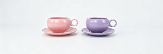 Gradient Round Bubble Ceramic Cup & Saucer 2 Pastel Color Couple Set