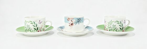 Chinese Ink Wash Floral Bone China Cup & Saucer 3-Style Afternoon Tea Set