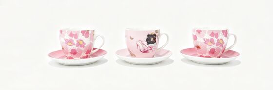 Pink Floral & Fashion Element Ceramic Cup & Saucer 3-Style Lady Gift Set
