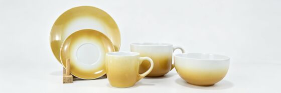 Warm Amber Gradient Full Ceramic Dinnerware 5-Piece Breakfast Set