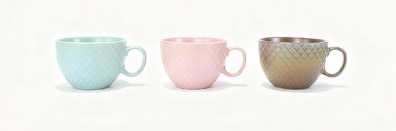 3D Embossed Diamond Lattice Large Capacity Ceramic Soup Mugs 3 Pastel Color Set