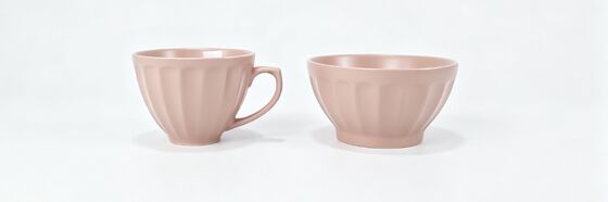 Vintage Fluted Ceramic Mug and Bowl Set, Matte Glaze Breakfast Cup & Cereal Bowl, Pumpkin Ribbed Tableware for Coffee, Oatmeal, Soup