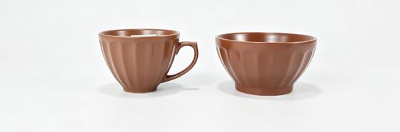 Vintage Fluted Ceramic Mug and Bowl Set, Matte Glaze Breakfast Cup & Cereal Bowl, Pumpkin Ribbed Tableware for Coffee, Oatmeal, Soup