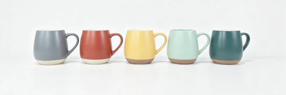 Two-Tone Matte Bulbous Ceramic Coffee Mugs, Color Matching Handle Large Belly Solid Tea Cups