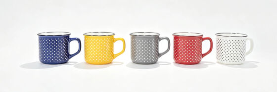 Vintage Polka Dot Enamel Style Ceramic Coffee Mugs, Thin Black Rim Color Matching Handle Tea Cups