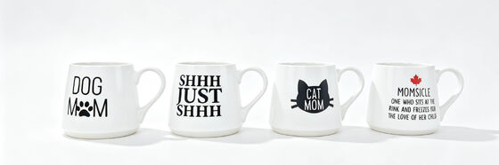 Funny Slogan Wide Belly White Ceramic Mugs, Pet Mom & Ice Hockey Mom Quote Printed Coffee Tea Cups