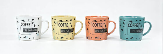 Terrazzo Speckle "Life For Coffee" Straight Ceramic Coffee Mugs, 4 Pastel Color Matching Handle Tea Cups