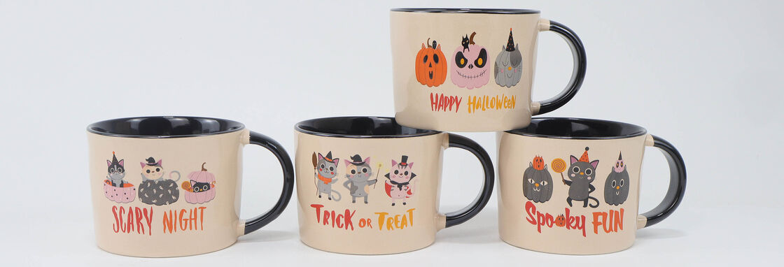 Cute Kawaii Halloween Ceramic Mug Series – 3 Sub-Sets Spooky Cat Pumpkin, Retro Text Holiday, Holographic Ghost Bat Halloween Coffee Cups