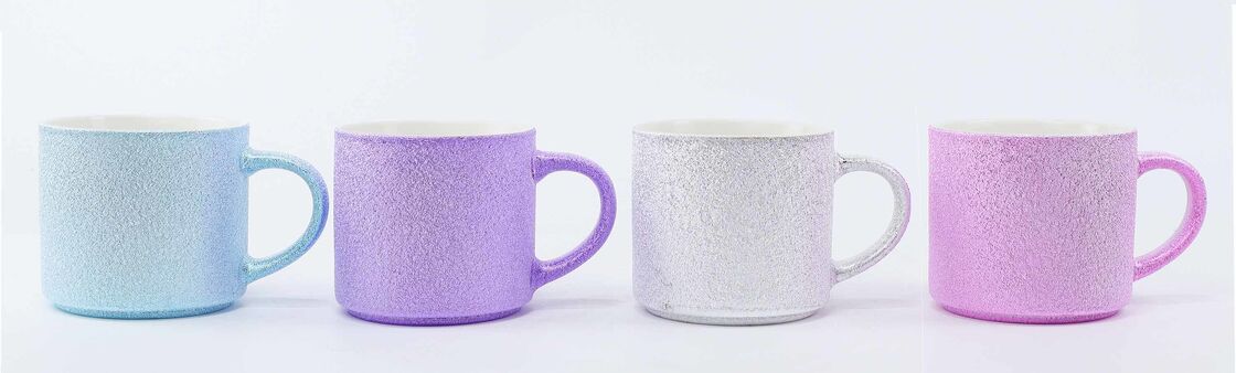 2 Series Solid Color Ceramic Mug Assortment – Textured Glitter Sand Mugs & Bright Two-Tone Gloss Mugs
