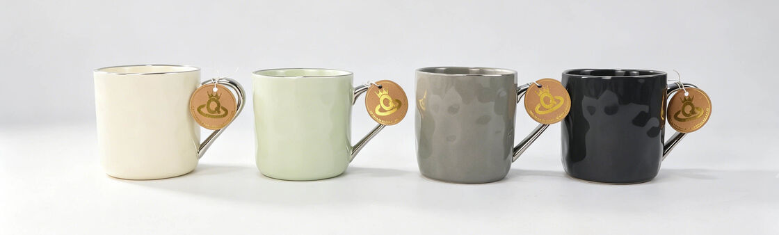 Wavy Textured Silver Handle Solid Color Ceramic Coffee Mug