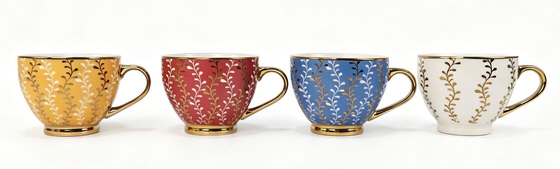 Vintage Vines Gold Trim Footed Ceramic Coffee Mug