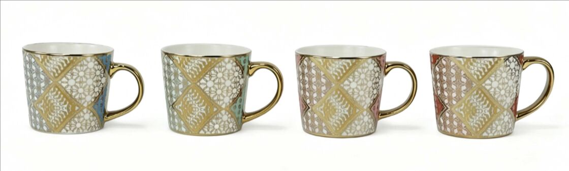 Vintage Gold Diamond Lace Grid Tapered Ceramic Mug
