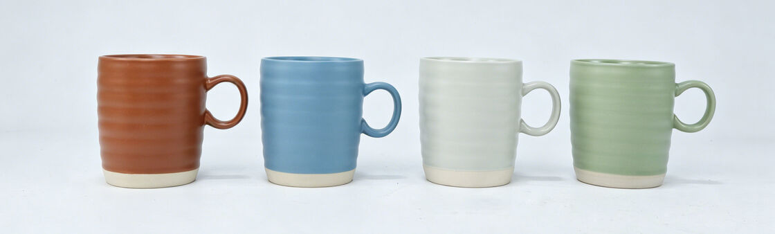 Hand-Ribbed Two-Tone Ceramic Coffee Mug, Matte Solid Color Hand-Thrown Daily Drinking Cup