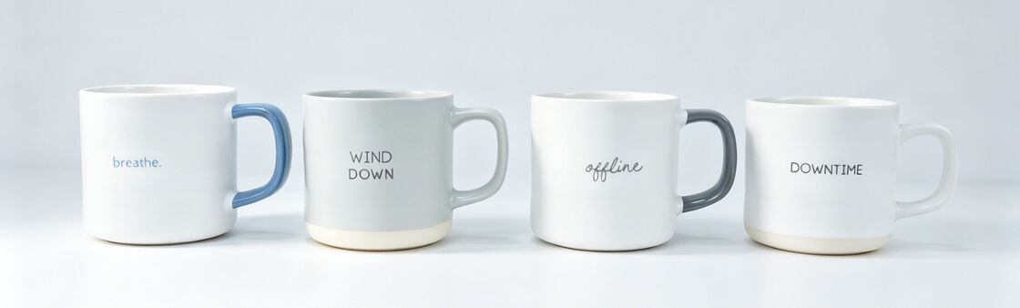 Neutral Tone Hand-Rippled Ceramic Relaxation Slogan Coffee Mugs, Two-Tone Handle & Base Rest-Themed Drinking Cups
