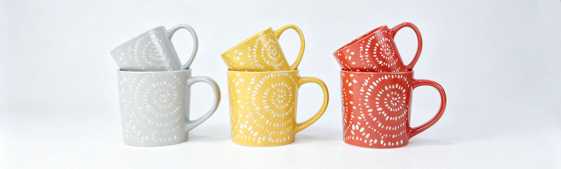 Boho Mandala Pattern Ceramic Mug Set, 2 Size Matching Ethnic Decorative Coffee & Espresso Cups
