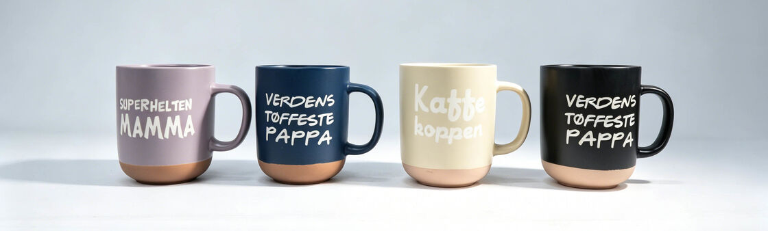 Nordic Two-Tone Family Quote Ceramic Coffee Mugs, Danish Parent & Casual Coffee Text Drink Cups with Matte Glaze Base